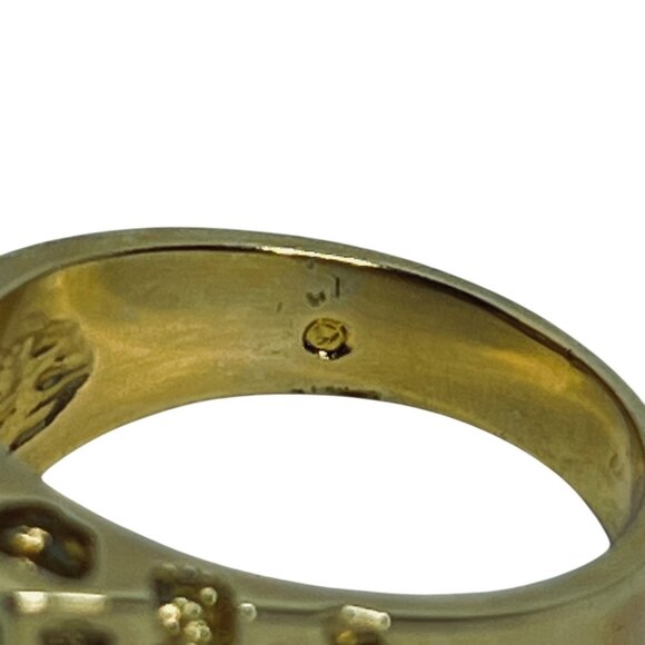 Vintage Gold Tone And Clear Rhinestone Men's Nugget Ring (R404) - Picture 7 of 9